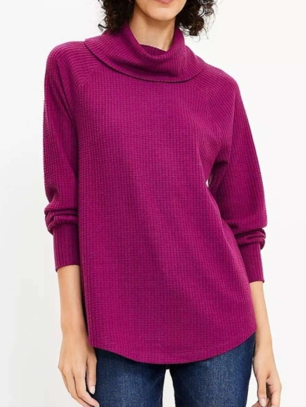 LOFT Textured Cowl Neck Sweater in Purple Like New